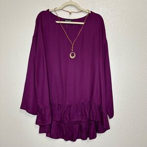 NWT Bonmarche Purple Long Sleeves Ruffle Hem Tunic Top, Size 18